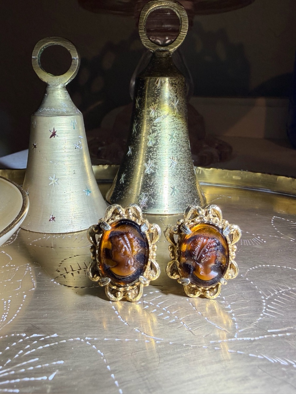Florenza (signed) Clip On Earrings -Rootbeer Cameos